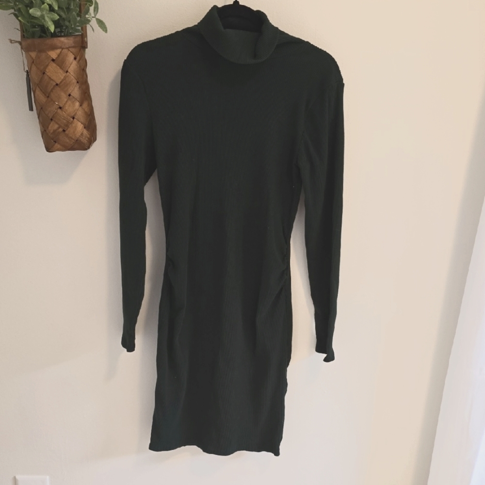 Maternity, Old Navy, Medium, Bodycon Elegant Green Turtleneck Dress